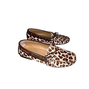Franco Sarto Brown Leopard Calf Hair Leather Casual Slip On Loafers Size 6.5
